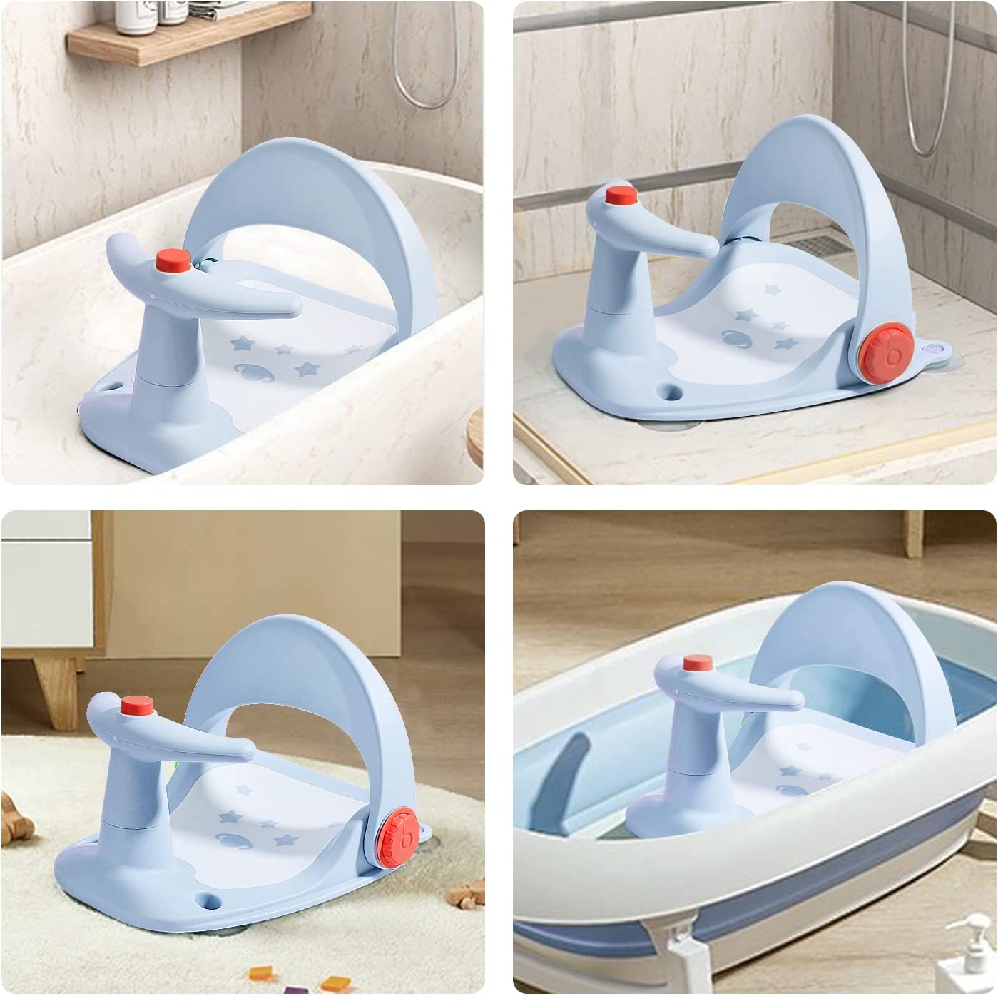 Bebamour - Assento de Banho com Base de Ventosa Reclinável de 3 Posições - (6-18 meses) - Azul
