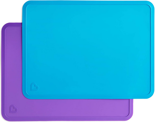 Munchkin de silicone Jogo americano para crianças, pacote com 2, azul/roxo