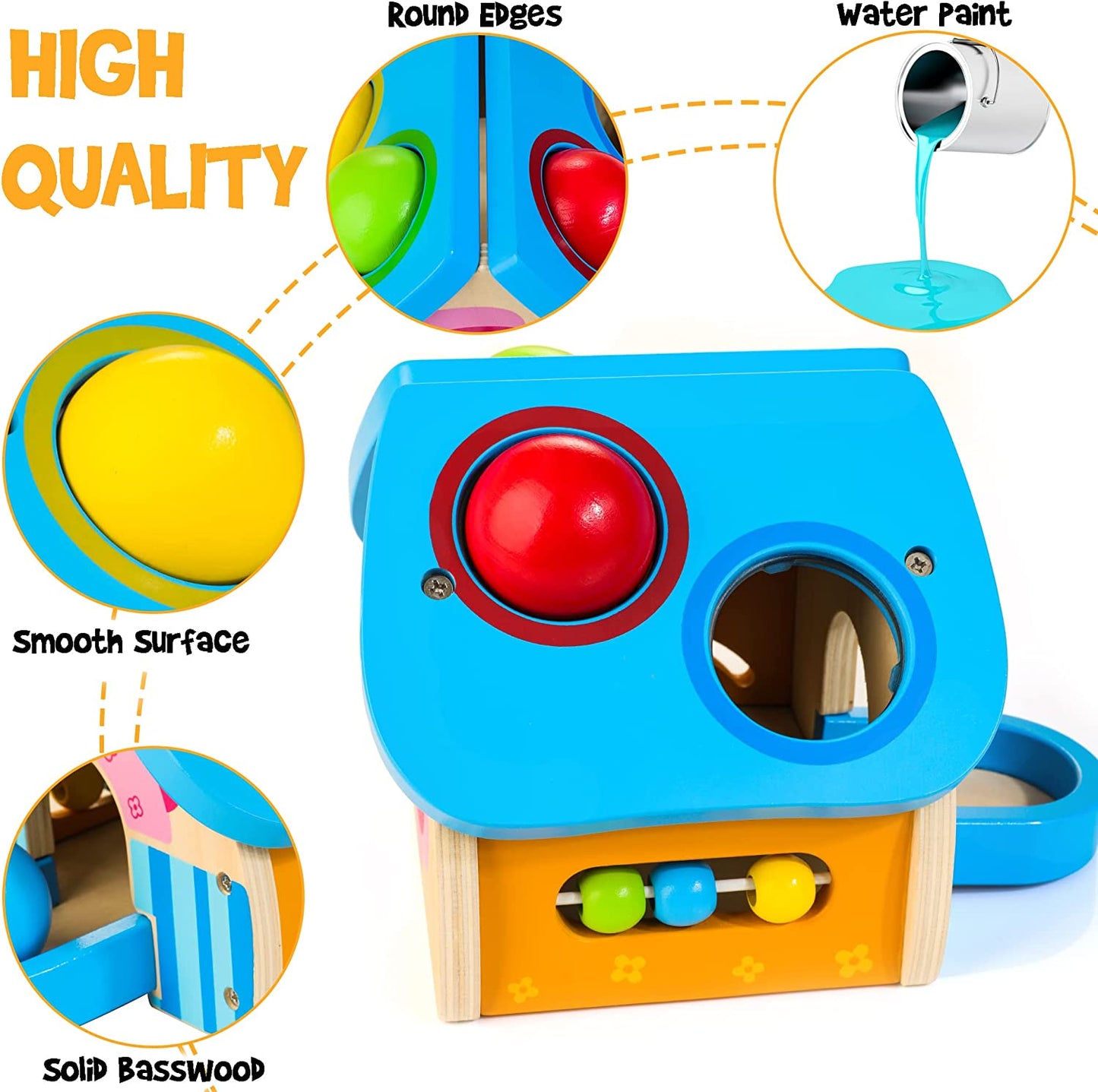 HELLOWOOD Casinha de Bolas e Martelo de Madeira 1+ anos