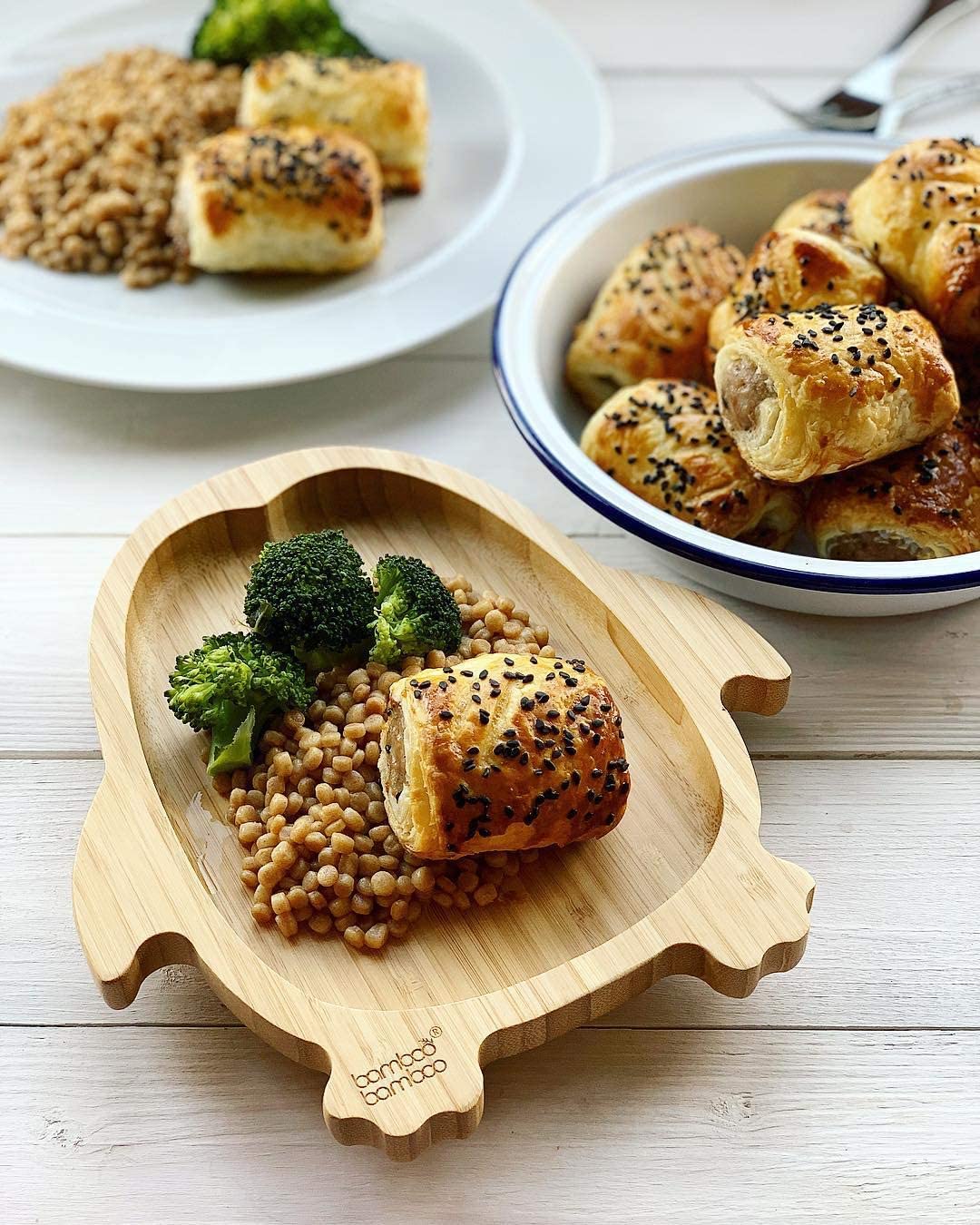 bamboo bamboo de Bambu para Bebês Placa – Crianças e Crianças com Ventosa para Bebês | Não Tóxico | Legal ao toque | Ideal para Baby-Led Weaning (Penguin, Verde)