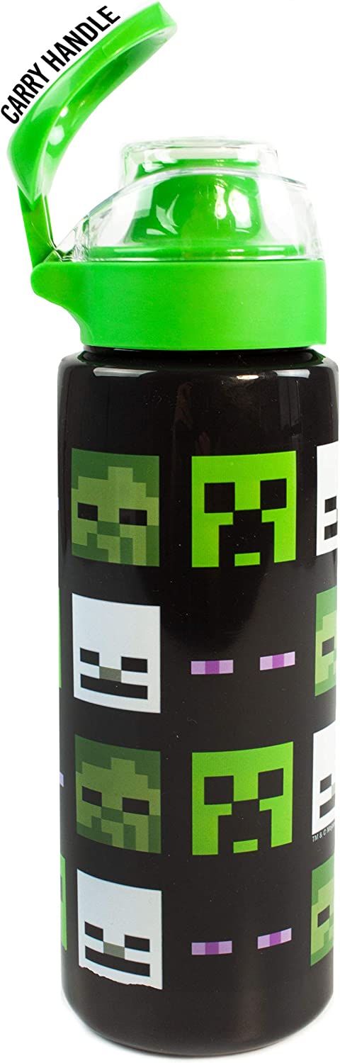 Minecraft Botella de agua deportiva para niños Creeper Zombie Negro transparente C25oz