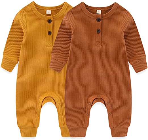 MAMIMAKA recém-nascido Macacão para bebê pijama de peça única de algodão sem pés macacão para crescimento de bebê de 0 a 18 meses, pacote com 2