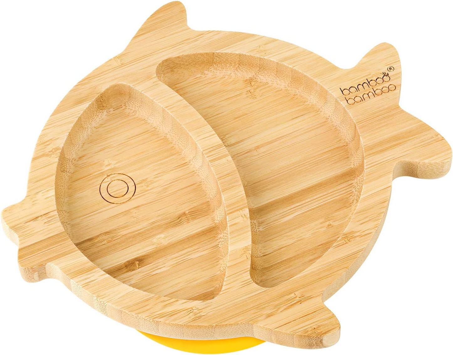 bamboo bamboo Placa de Bambu para Bebês – Crianças e Crianças com Ventosa para Bebês | Não Tóxico | Legal ao toque | Ideal para Baby-Led Weaning (Peixe, Amarela)
