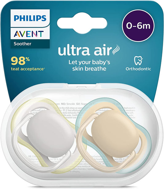 Philips Avent Ultra Air chupetas com 2 Pacote - chupeta sem BPA para bebês de 0 a 6 meses (modelo SCF085/15)