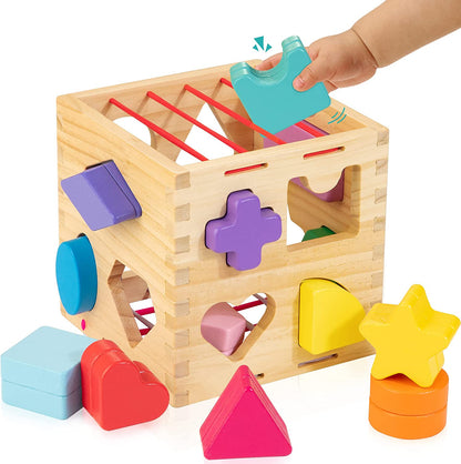 HELLOWOOD - Brinquedo Classificador de Madeira Multissensorial - 15 peças - 1+