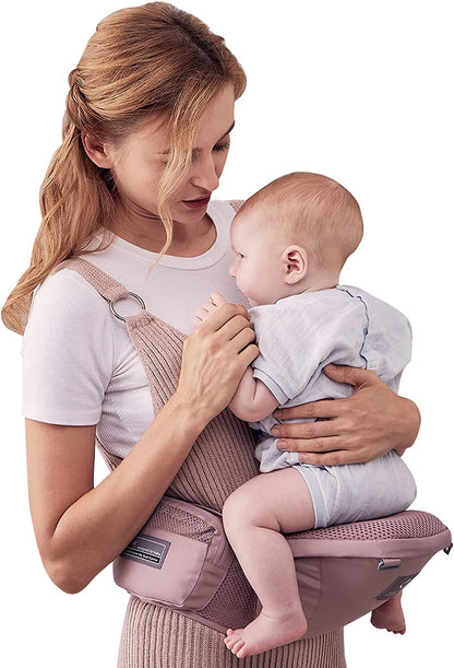 Bebamour de bebê Carrinho 3-36 meses 6 em 1 assento de quadril com 3 almofadas de baba (carrinho de bebê, rosa empoeirado)