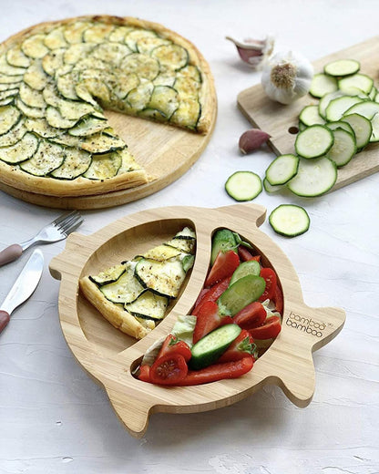 bamboo bamboo Placa de Bambu para Bebês – Crianças e Crianças com Ventosa para Bebês | Não Tóxico | Legal ao toque | Ideal para Baby-Led Weaning (Peixe, Amarela)