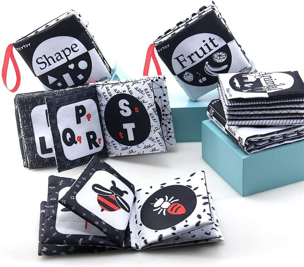 Teytoy - Livro Macio de Alto Contraste 6 peças- Preto e Branco - (6 meses+)