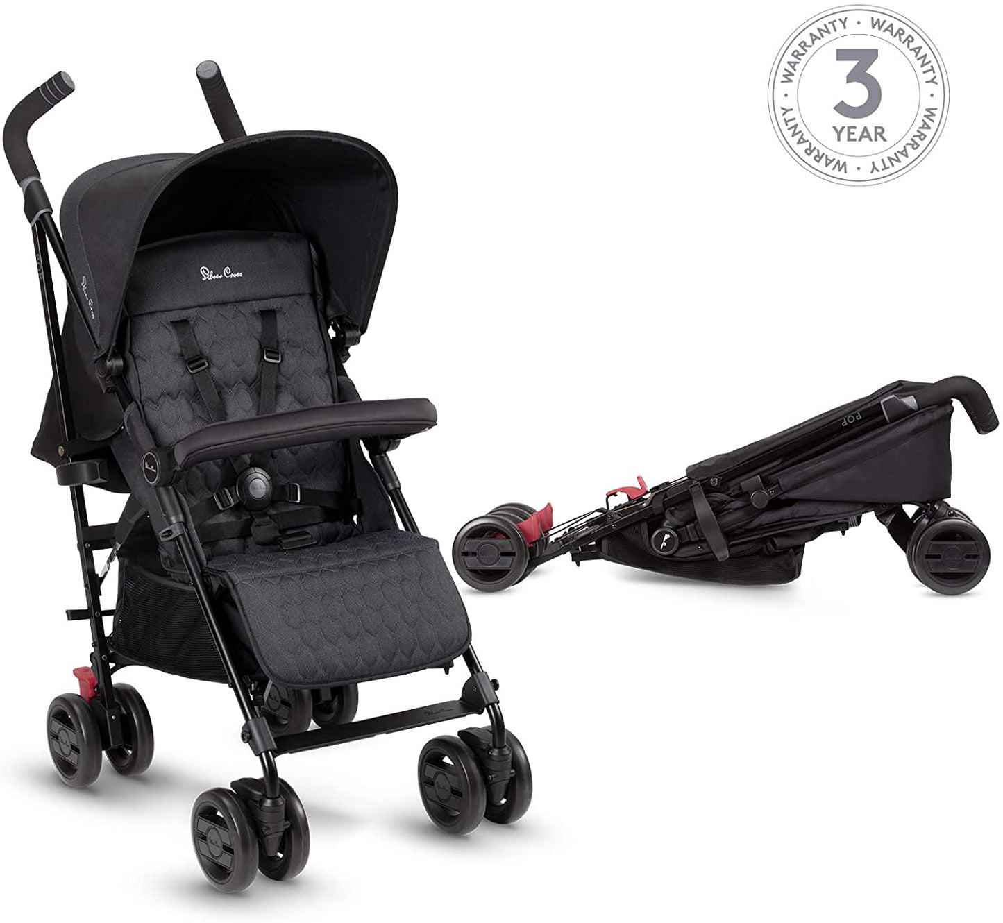 Silver Cross Pop carrinho de passeio, compacto e leve preto