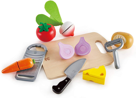Hape - Brinquedo essencial para cozinhar, conjunto para cortar vegetais de madeira.