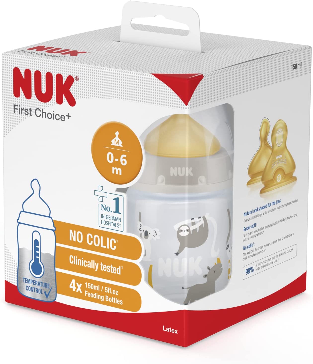 NUK First Choice+ Kit de Mamadeira Anti-Cólicas Com Controle de Temperatura 4x 150ml