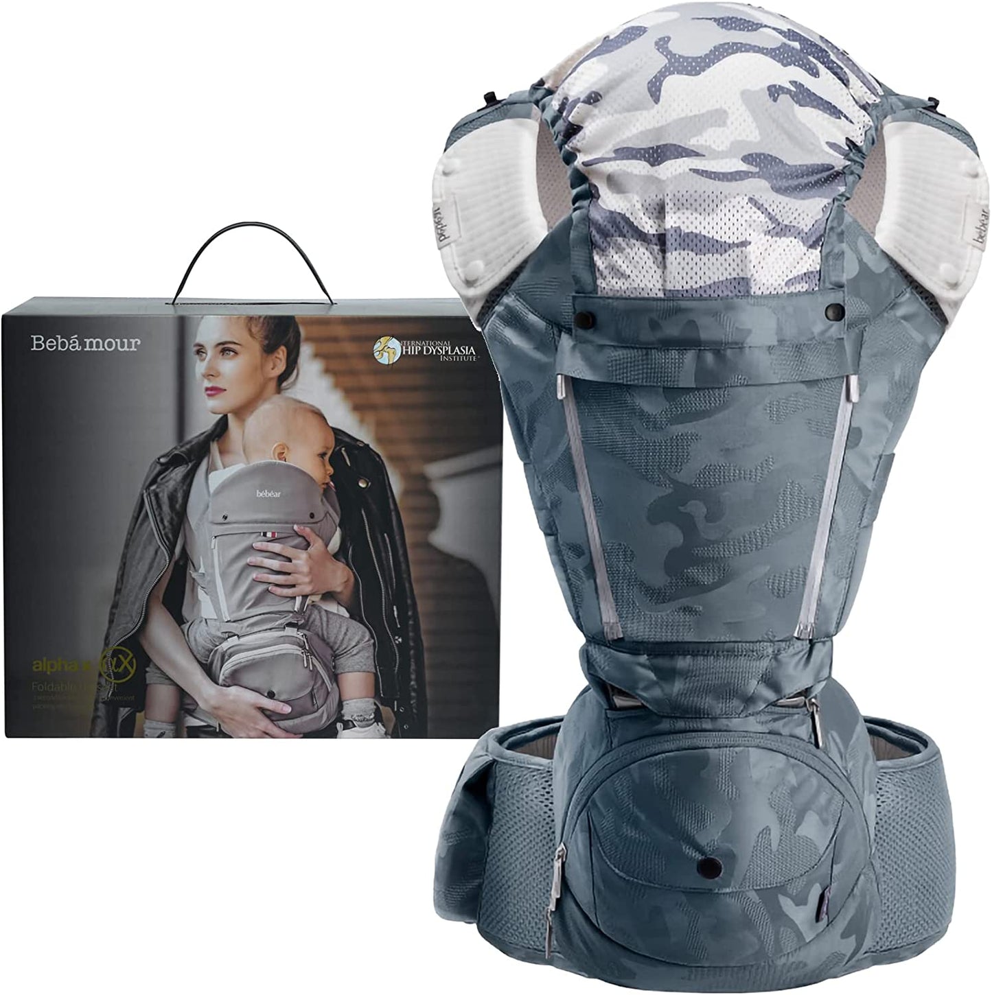 Bebamour - Canguru de Transporte de Bebê - 3 babadores - Dobrável - Air Blue