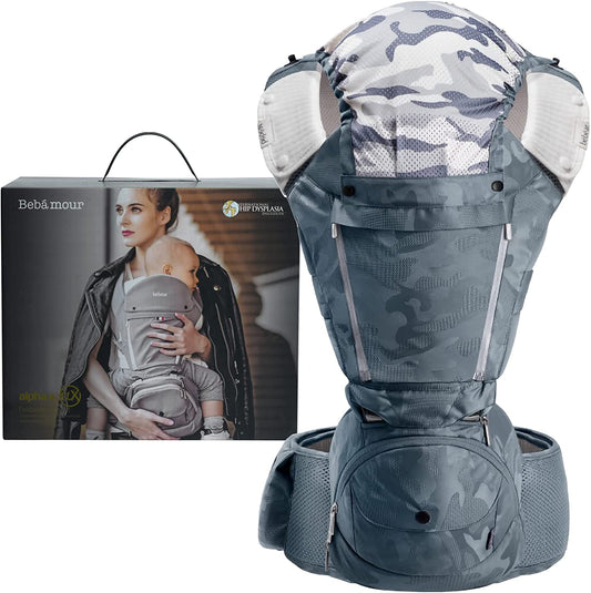 Bebamour - Canguru de Transporte de Bebê - 3 babadores - Dobrável - Air Blue