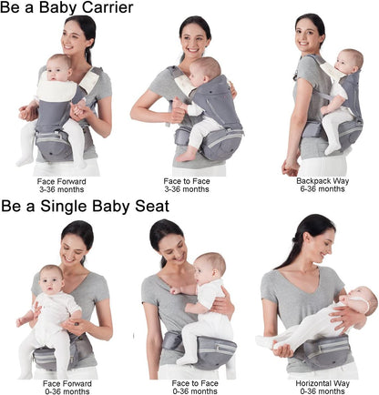 Bebamour - Canguru de Transporte de Bebê - 3 babadores - Dobrável - Air Grey