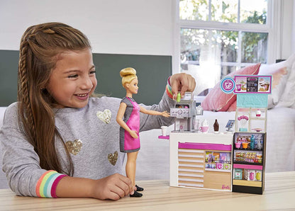 Barbie Cafetería con muñeca y más de 20 piezas realistas