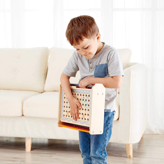 Hape - Caja de herramientas para experimentos científicos de Junior Inventor, portátil de madera - 7 experimentos
