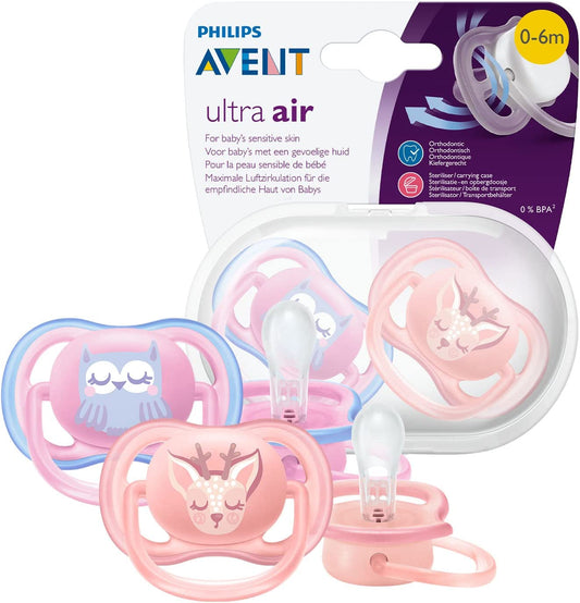 Philips Avent Ultra Air chupetas com 2 Pacote - chupeta sem BPA para bebês de 0 a 6 meses (modelo SCF085/02)
