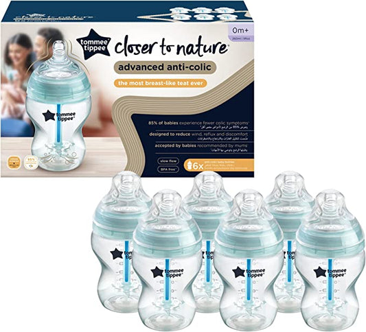 Tommee Tippee - Biberones anticólicos 260 ml Kit con 6 piezas - Transparente 