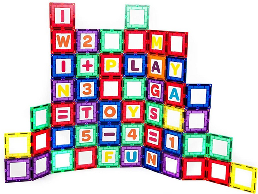 Playmags Conjunto de construção de ladrilhos magnéticos de 80 peças: ladrilhos magnéticos para crianças inclui 40 ímãs mais fortes Janelas de ímã de cor clara e 40 letras e números – estimula a criatividade e o desenvolvimento do cérebro