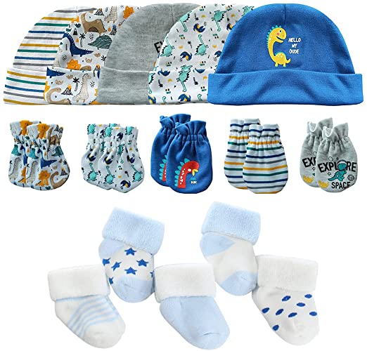 MAMIMAKA recém-nascidos bebês de roupas para, luvas e meias felpudas de algodão Conjunto, meias grossas e quentes para bebês, chapéus para arranhar, luvas de 0 a 6 meses