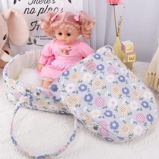 Bebamour - Saco de Dormir para Bonecas com Travesseiro Cobertor Alças - Floral