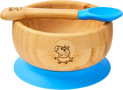 Peppa Pig de Sucção Tigela para Bebê -Bebê de Tigela e Colher para Conjunto de Bambu com Ventosa de Silicone Removível para Crianças | 350ml | Não Tóxico | Legal ao toque | Ideal para Baby-Led Weaning (George Pig)
