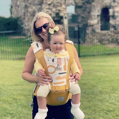 Bebamour bebês - Porta 3-36 meses 6 em 1 Porta-bebês Assento de quadril com capa de cabeça, 3 peças de almofadas para babar (porta-bebês, amarelo ar)