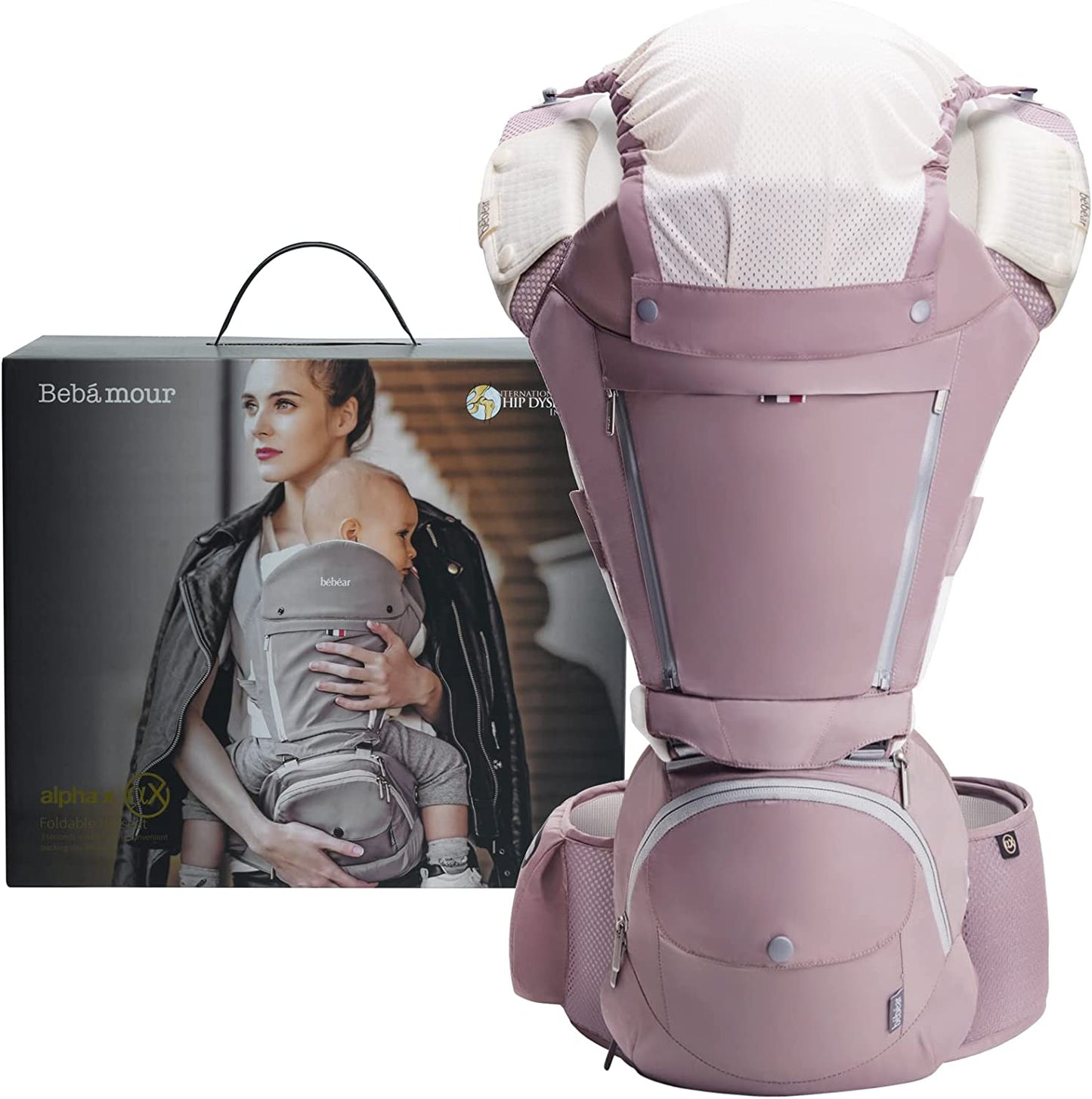 Bebamour - Canguru de Transporte de Bebê - 3 babadores - Dobrável - Air Pink