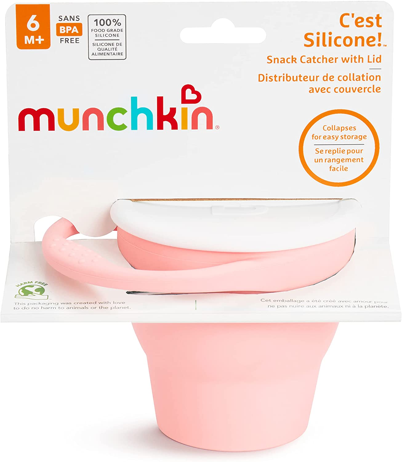 Munchkin® C'est Silicone! Snack Catcher® dobrável com tampa, Coral - Copo para comida infantil