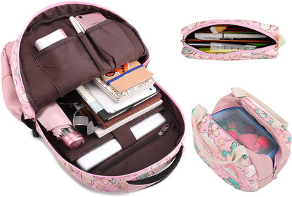 Melsohua - Set Mochila con Lonchera y Estuche - Unicornio - Rosa 