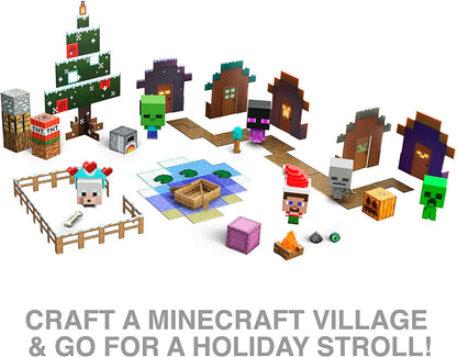 Mattel Minecraft Mob Head Minis Advent Calendar com figuras de personagens de videogame pixeladas com cabeças gigantes, presente de brinquedo colecionável para fãs de 6 anos ou mais