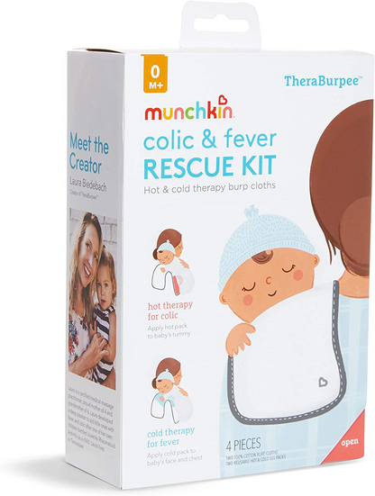 Munchkin Kit de resgate de febre e cólica TheraBurpee com panos de arroto de terapia de frio quente, multi, conjunto de 4 peças
