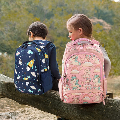 Melsohua - Set Mochila con Lonchera y Estuche - Unicornio - Rosa 