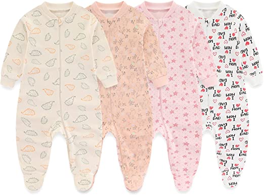 MAMIMAKA Pijamas unisex para bebé recién nacido, pijamas de algodón con cremallera de 2 vías para dormir y jugar, edades de 4,0 a 18 meses
