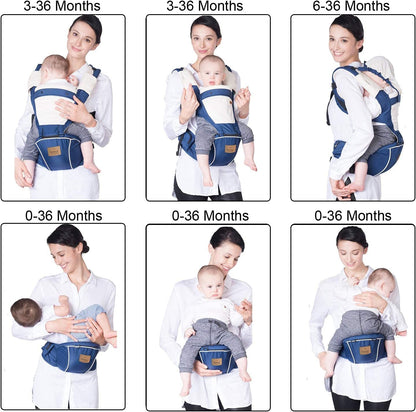 Bebamour bebês-Porta 3-36 meses 6 em 1 Porta-bebês Assento de quadril com tampa para a cabeça, 2 peças de almofadas para babar (porta-bebês, cinza escuro)