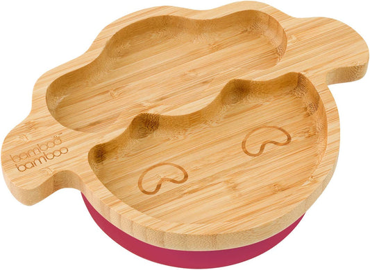 bamboo bamboo Placa de Bambu para Bebês – Crianças e Crianças com Ventosa para Bebês | Não Tóxico | Legal ao toque | Ideal para Baby-Led Weaning (Cordeiro, Cereja)