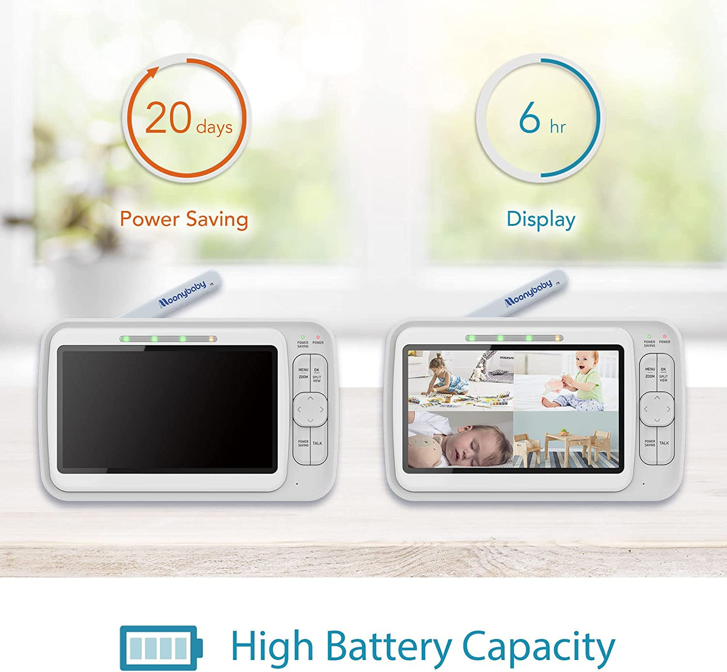 Monitor de bebê Moonybaby QuadView 60 com câmeras remotas Pan Tilt