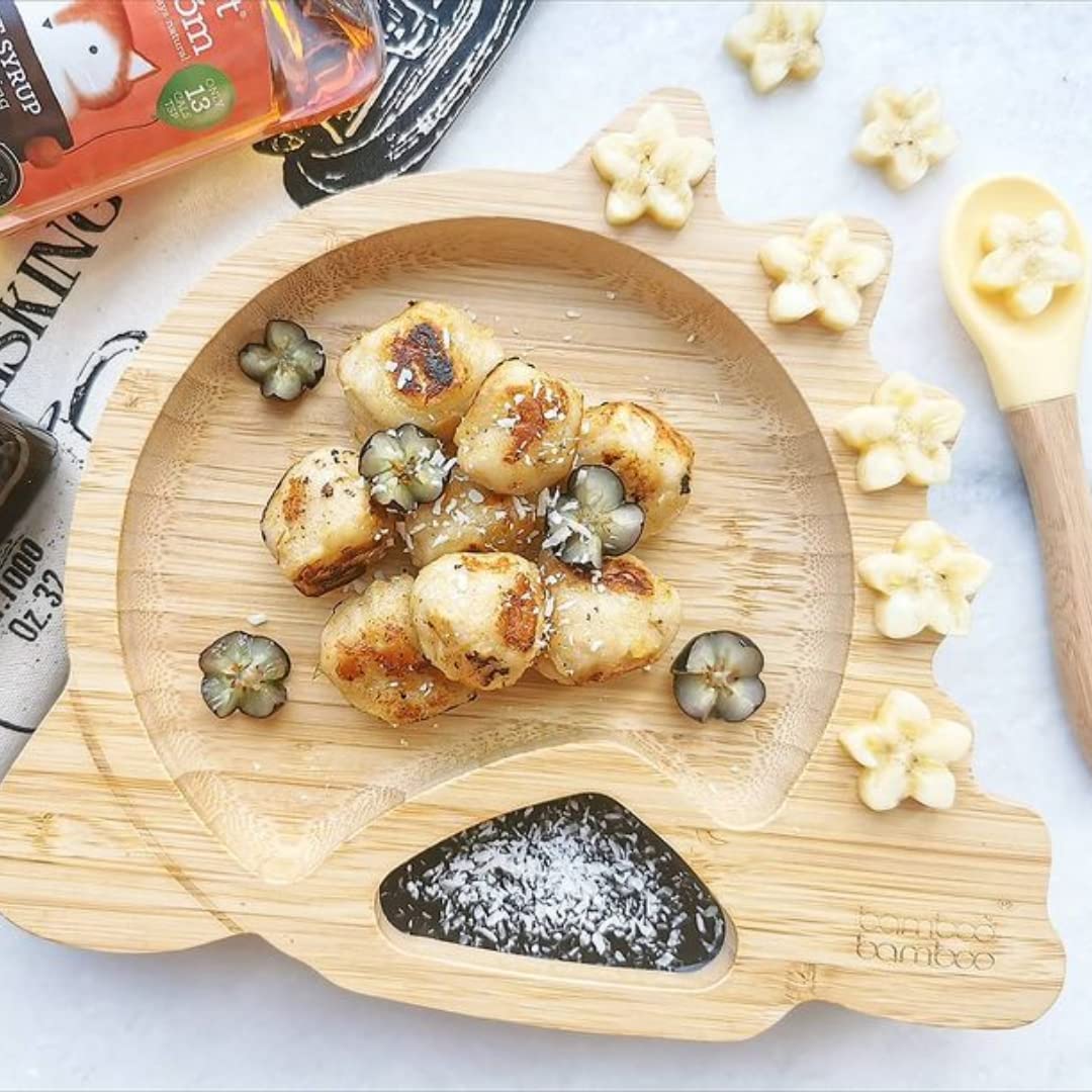 bamboo bamboo Placa de Bambu para Bebês – Crianças e Crianças com Ventosa para Bebês | Não Tóxico | Legal ao toque | Ideal para Baby-Led Weaning (Dino, Verde)