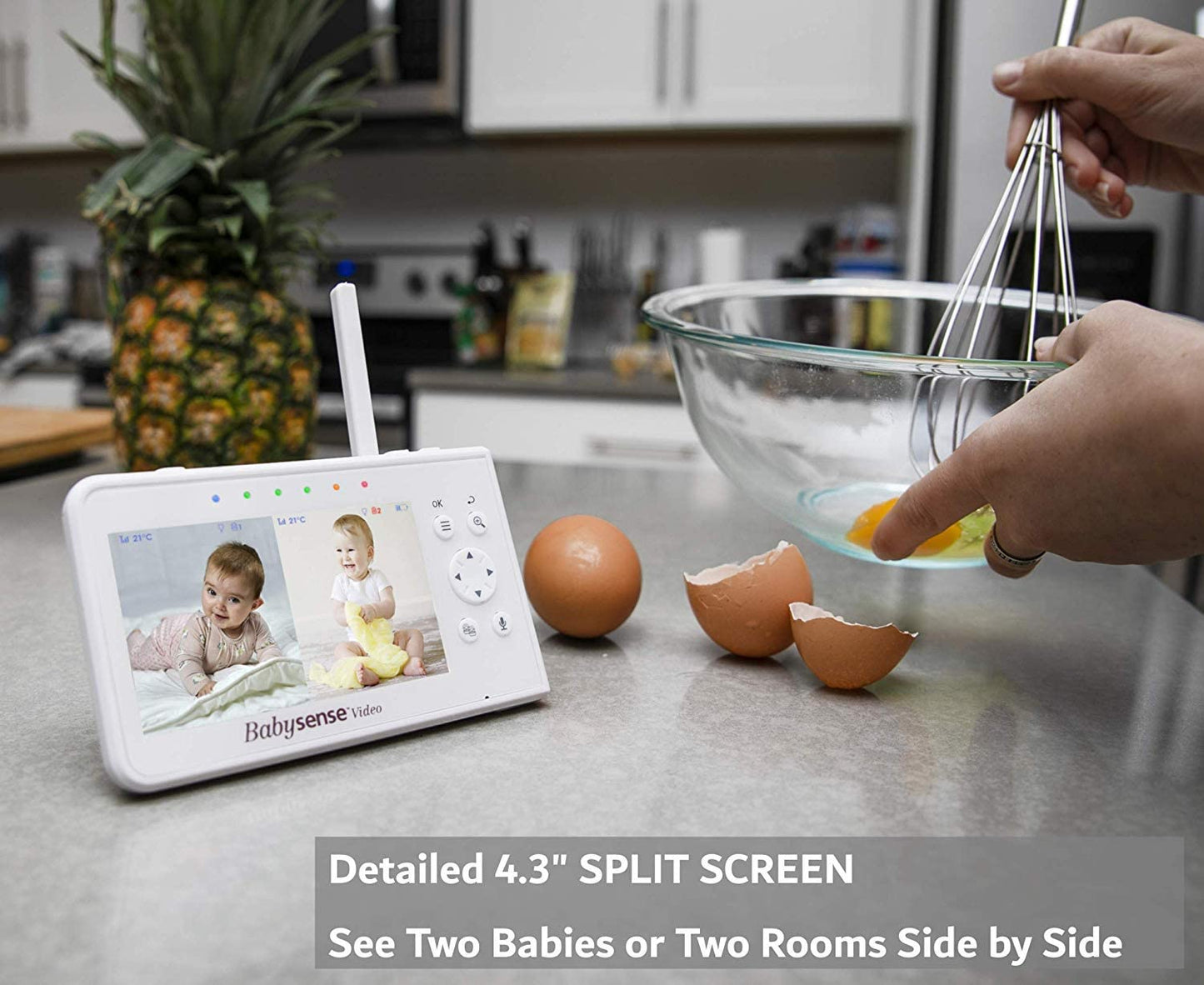 Babysense V43 Babá Eletrônica para bebês, tela dividida de 4,3 "com duas câmeras e áudio, panorâmica e inclinação remotas