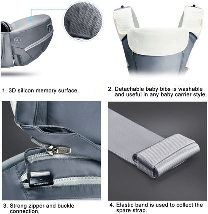 Bebamour - Canguru de Transporte de Bebê - 3 babadores - Dobrável - Air Blush Pink