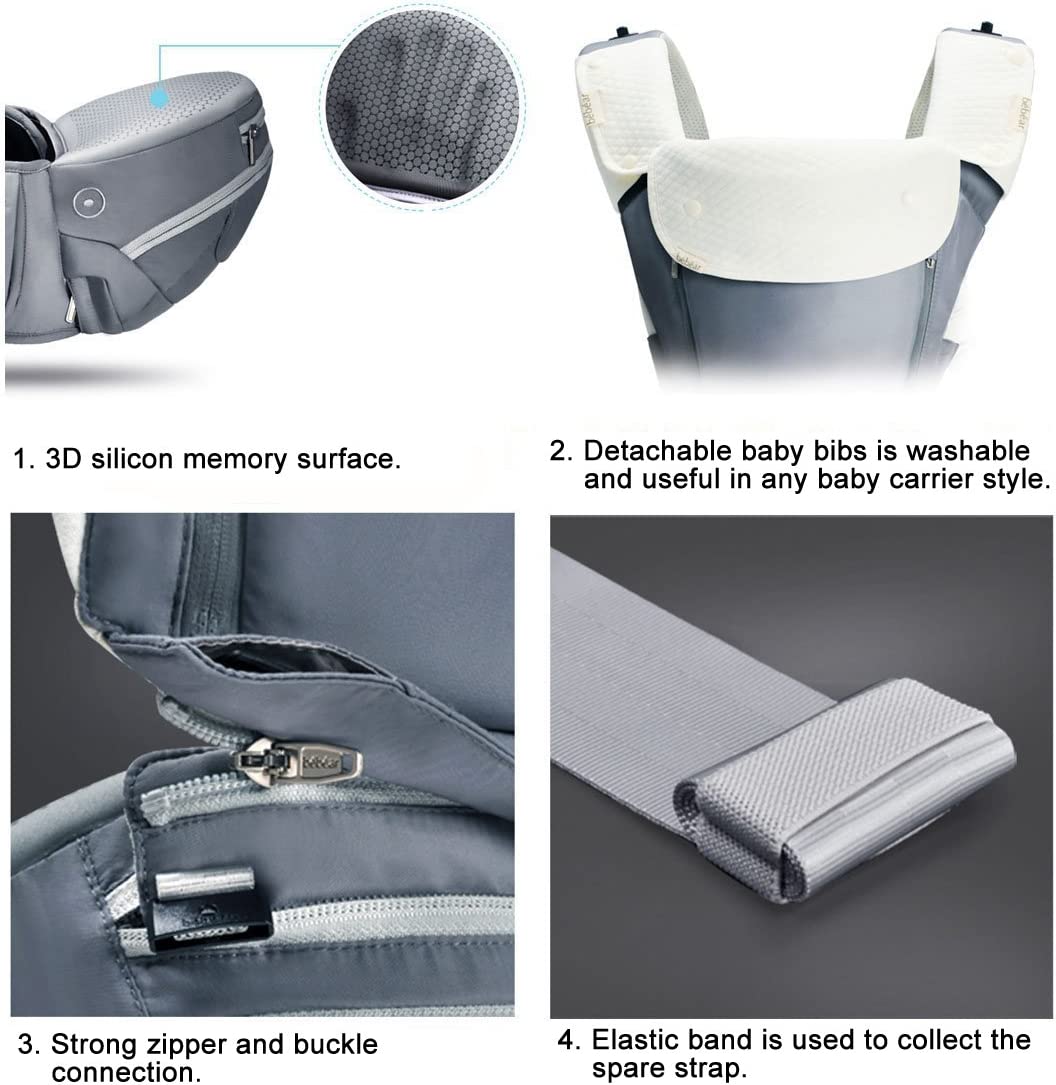 Bebamour - Canguru de Transporte de Bebê - 3 babadores - Dobrável - Air Pink