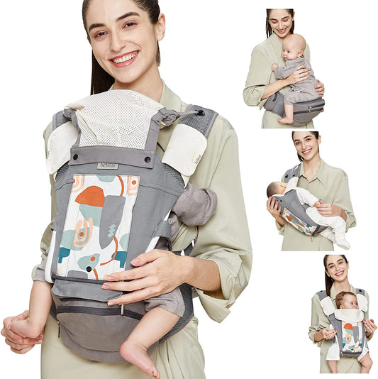 Bebamour de bebê Carrinho recém-nascido para criança pequena Carrinho de bebê HipSeat 12 formas de transporte com capuz de cabeça, 2 pçs Babadores babadores (Carrinho de bebê, cinza)