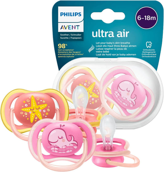 Philips Avent Ultra Air Soother 2 Pack - chupeta sem BPA para bebês de 6 a 18 meses (modelo SCF085/04)