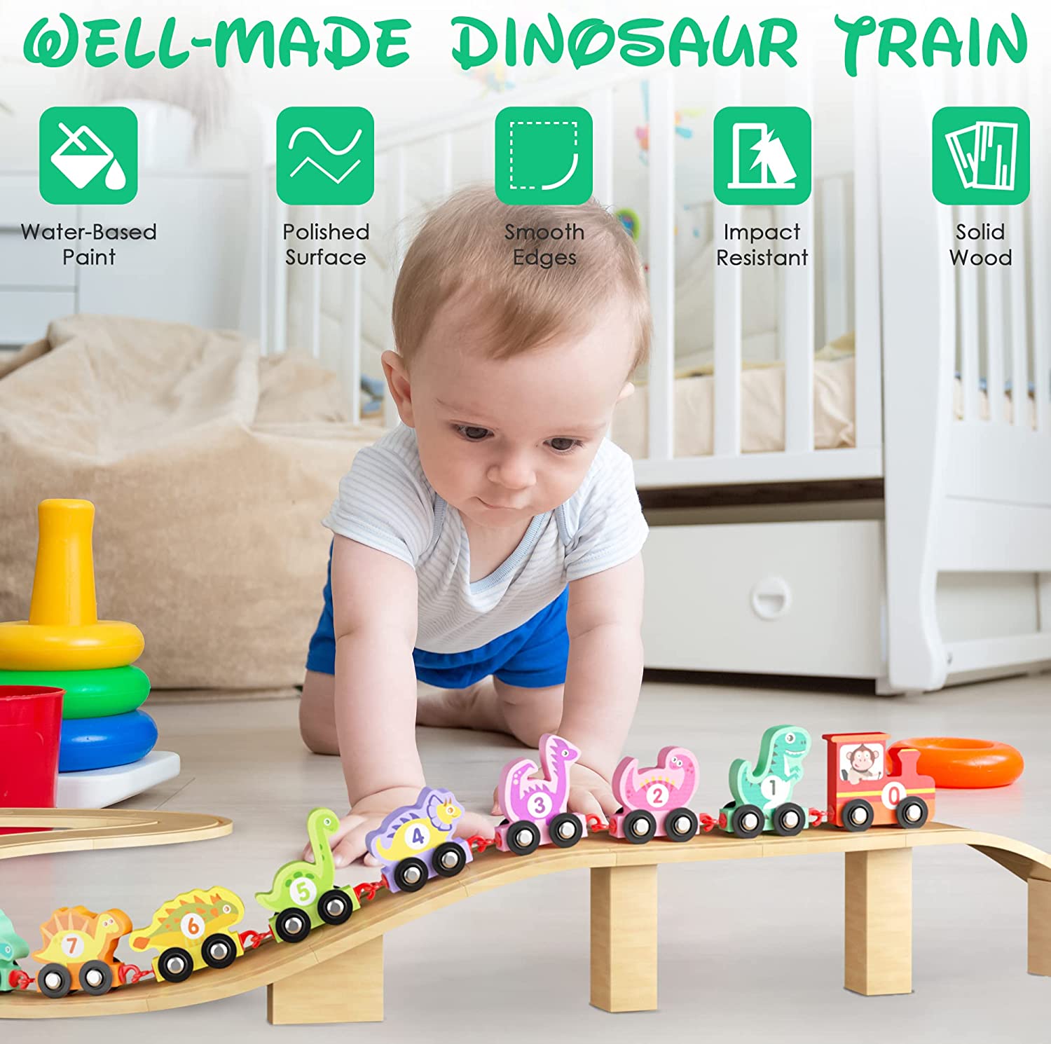 Juego De Tren De Números De Dinosaurio De Madera Para Niños Juego De Tren De Números De Dinosaurio De Madera Para Niños