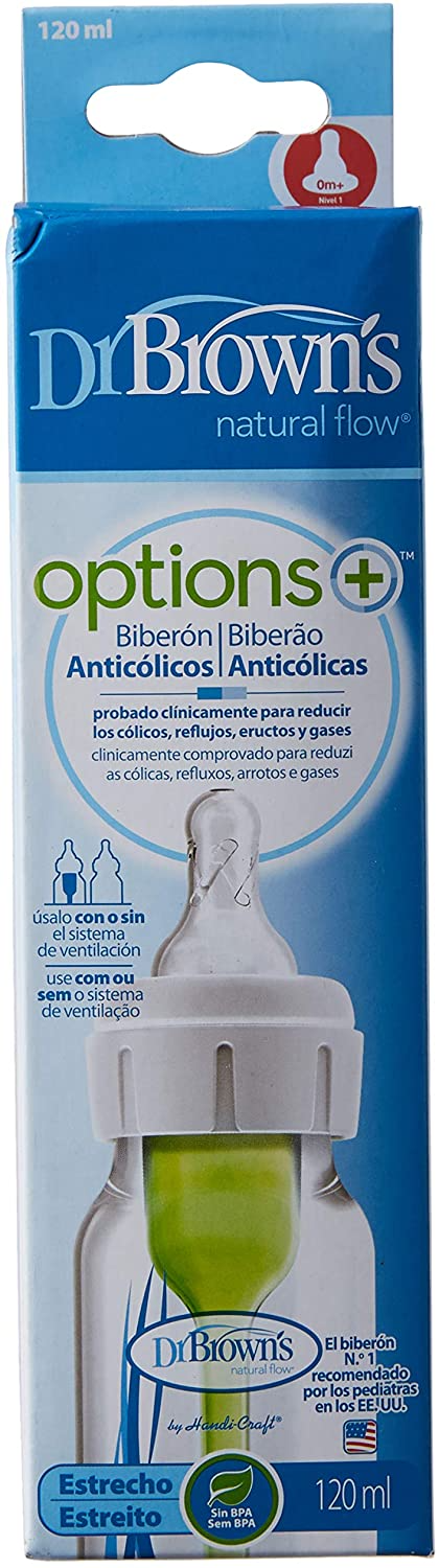 Dr. Brown's Options+ Biberón anticólicos, cuello estrecho, 120ml, 1 paquete