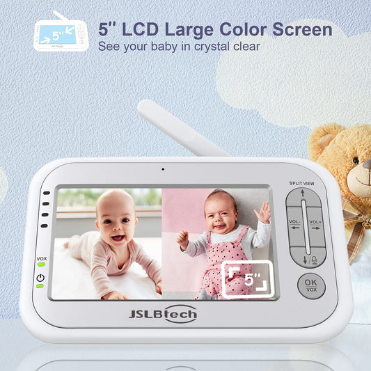 JSLBtech Vídeo Monitor de Bebê Tela Dividida com 2 Câmeras LCD de 5"