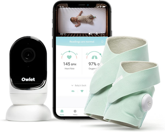 Owlet Monitor Duo Plus - Cam e Smart Sock 3 - Baby Monitor com Câmera de Vídeo HD - Visão Noturna e Áudio - Rastreie Frequência Cardíaca, Oxigênio e Tendências do Sono (0 a 5 anos) - Verde Menta