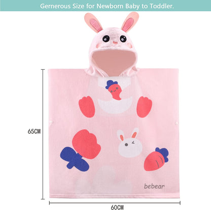 Bebamour - Toallas con capucha 100% Algodón 60x65 - 0-6 años - Conejo Rosa 