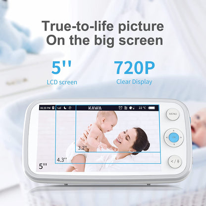 KAWA - Monitor de bebê com câmera e áudio, 5” 720P HD