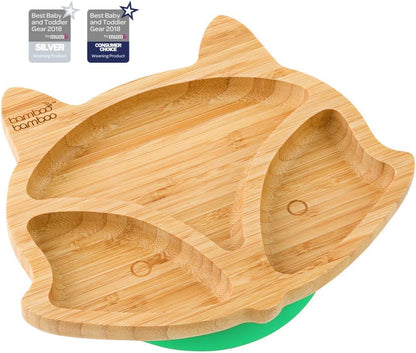 bamboo bamboo Placa de Bambu para Bebês – Crianças e Crianças com Ventosa para Bebês | Não Tóxico | Legal ao toque | Ideal para Baby-Led Weaning (Fox, Verde)